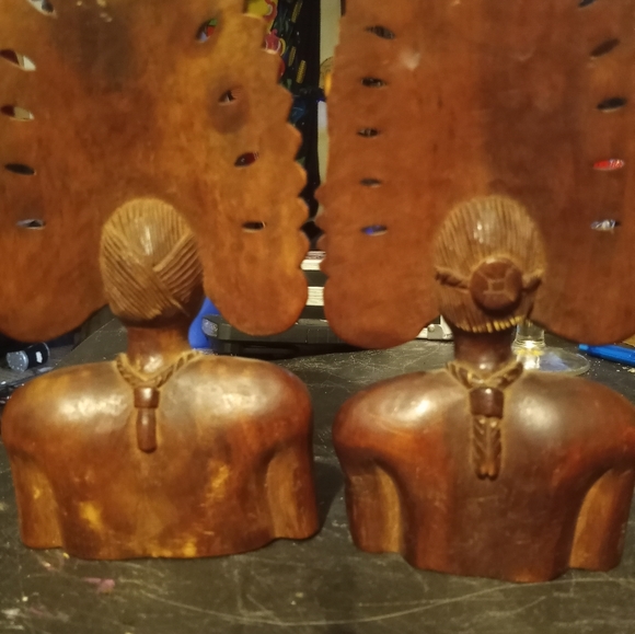 Old Handcarved wood book ends - Picture 3 of 8